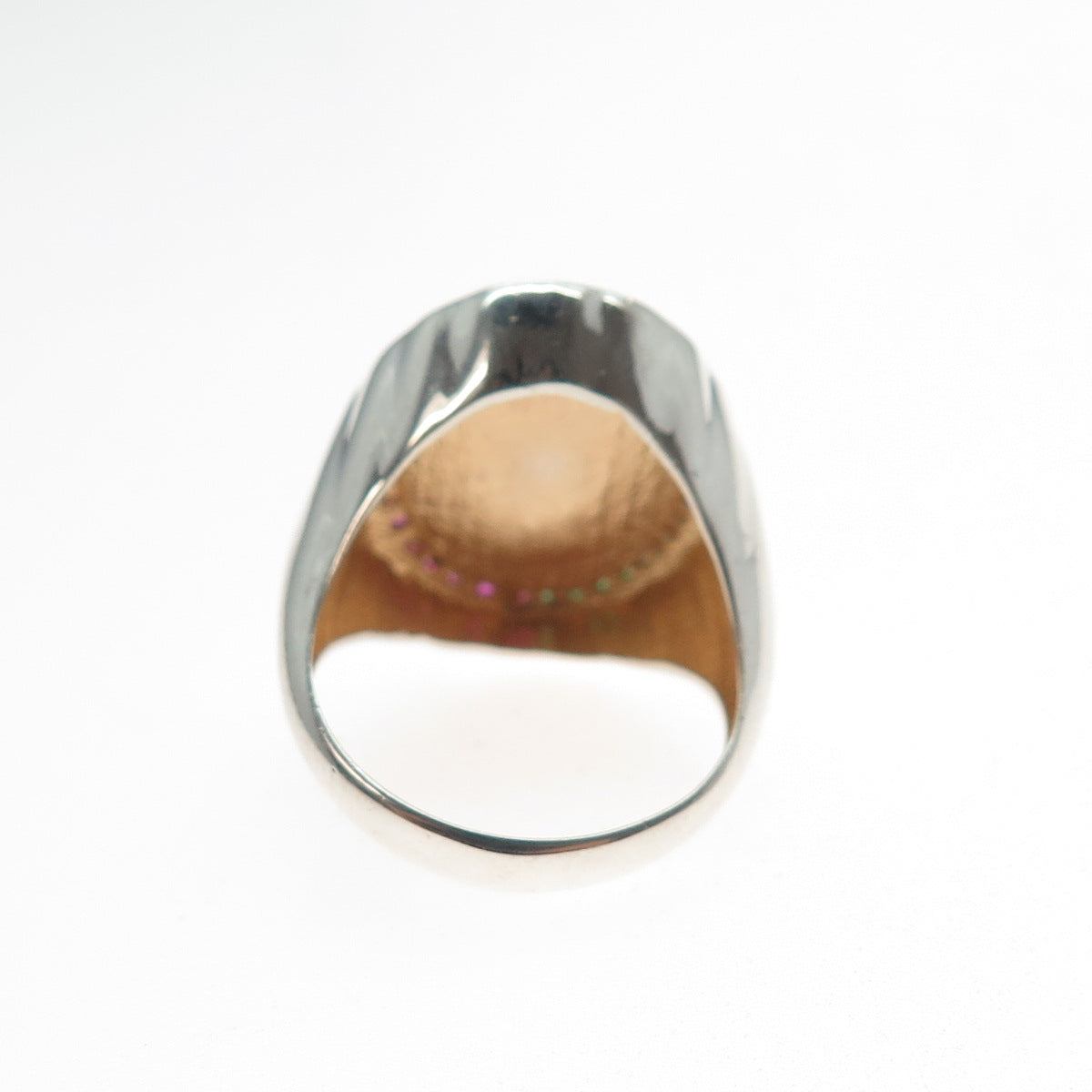 925 Sterling Vintage Real MOP Lab-Created Ruby Multi-C Z Cameo Ring Size 7.25