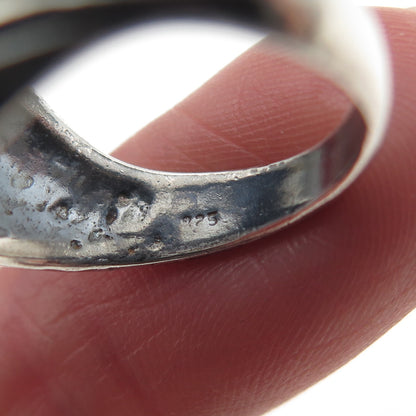 925 Sterling Silver Vintage Modernist Ribbed Oxidized Ring Size 7