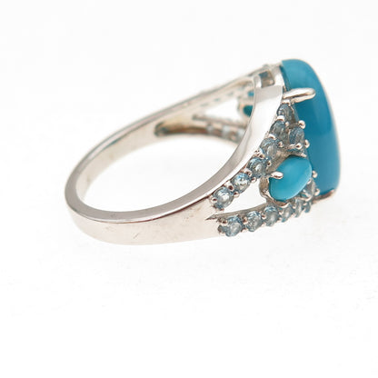 925 Sterling Silver Real Sleeping Beauty Turquoise & Blue Topaz Ring Size 8