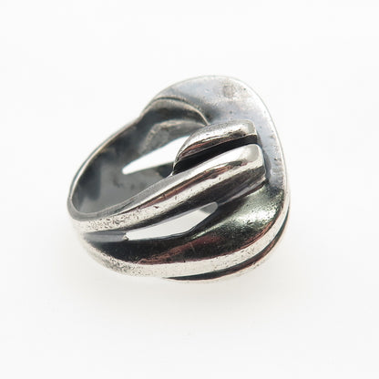 925 Sterling Silver Vintage Modernist Crisscross Oxidized Ring Size 5.25
