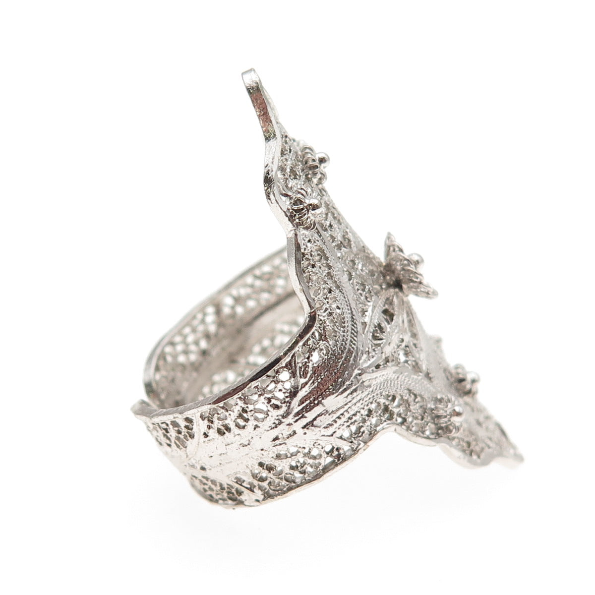 Van Lou Sterling Silver Antique Art Deco Floral Filigree Adjustable Ring Size 8