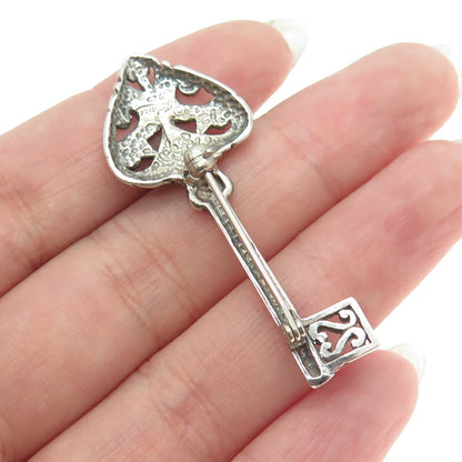 JEZLAINE 925 Sterling Silver Vintage Spade Key Pin Brooch