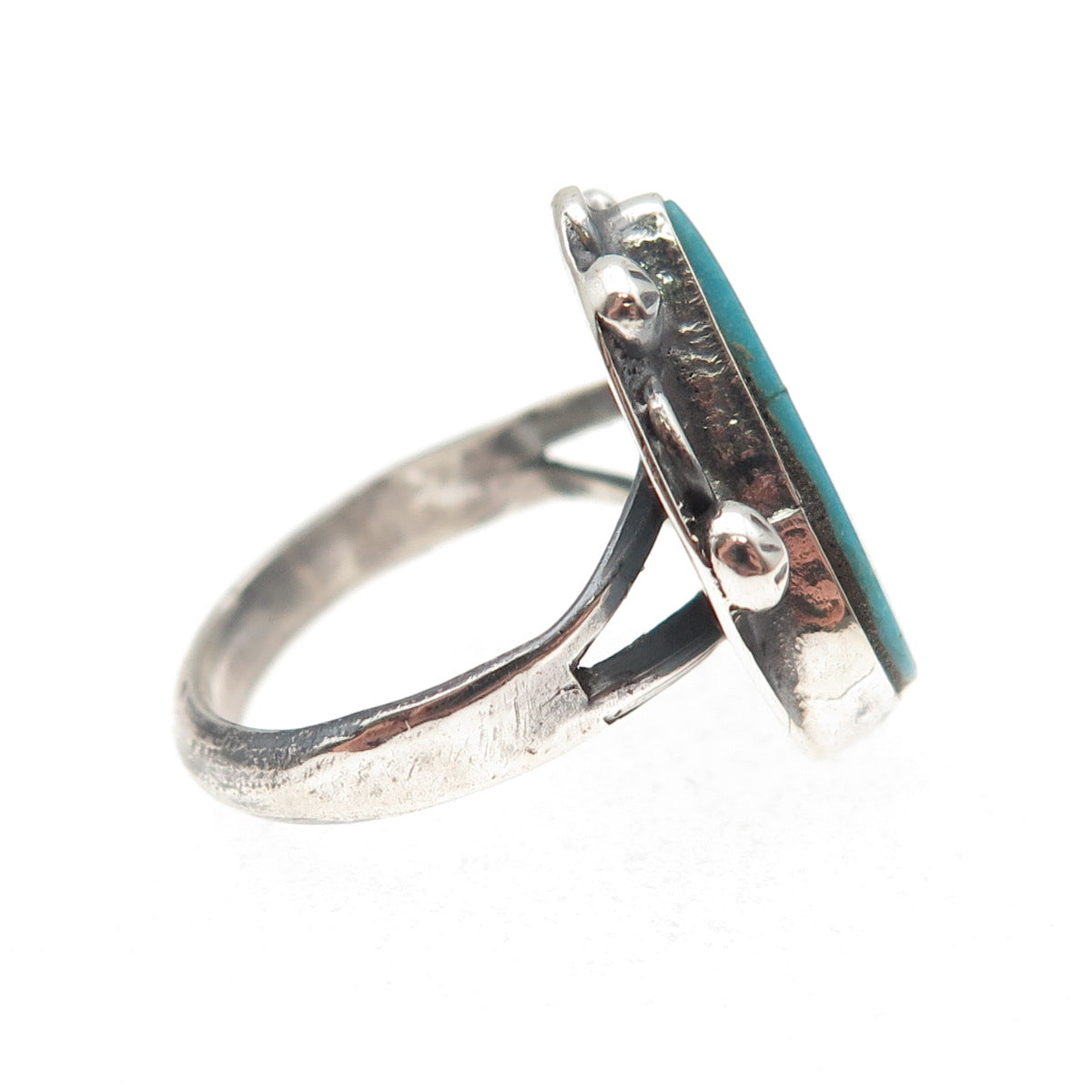 Old Pawn 925 Sterling Silver Vintage Southwestern Turquoise Tribal Ring Size 5.5
