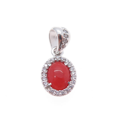 925 Sterling Silver Real Coral & C Z Minimalist Charm Pendant
