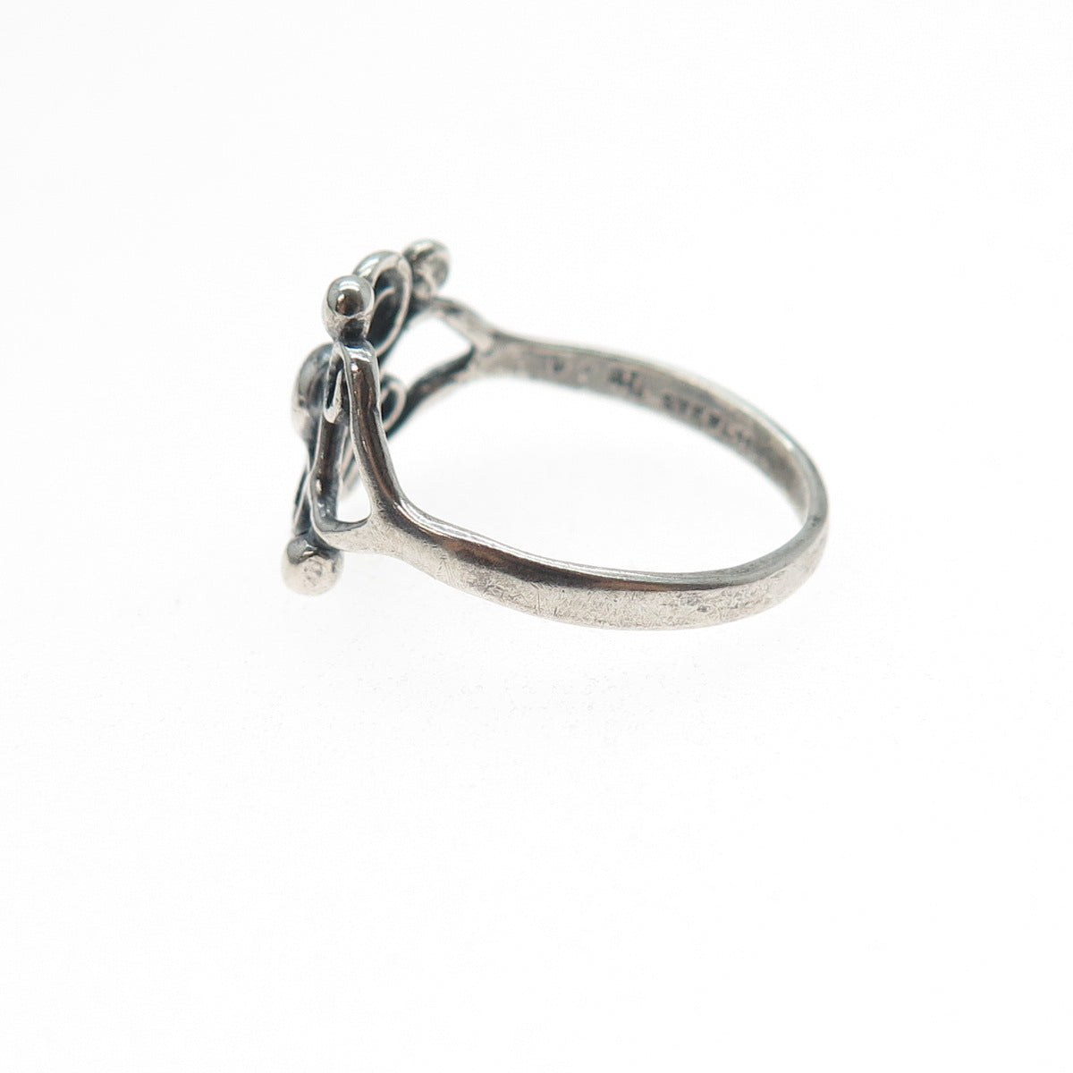 925 Sterling Silver Vintage Swirl Beaded Oxidized Ring Size 6.75