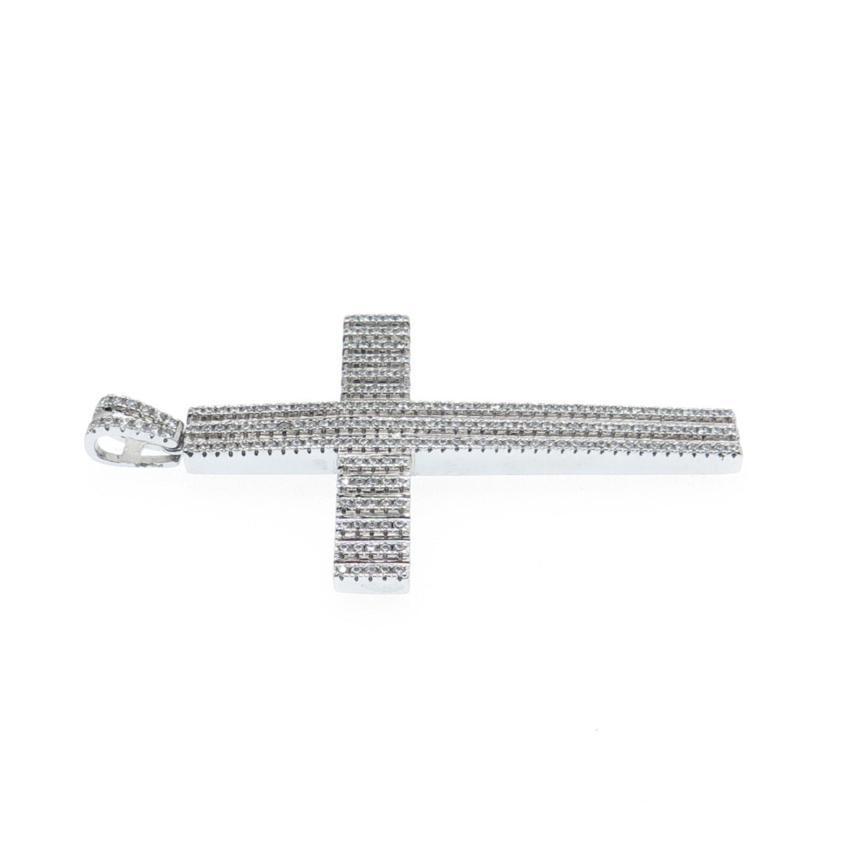 DESIGNS BY YAGI 925 Sterling Silver Round-Cut Shaped C Z Cross Sparkle Pendant