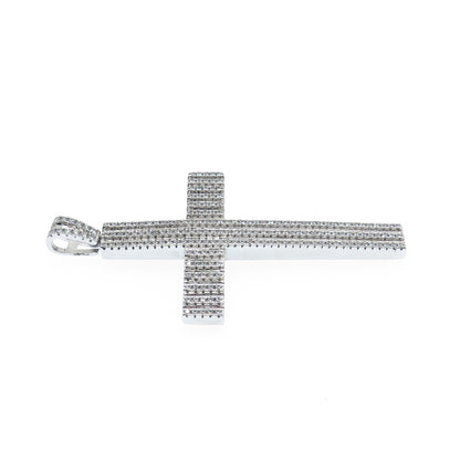 DESIGNS BY YAGI 925 Sterling Silver Round-Cut Shaped C Z Cross Sparkle Pendant