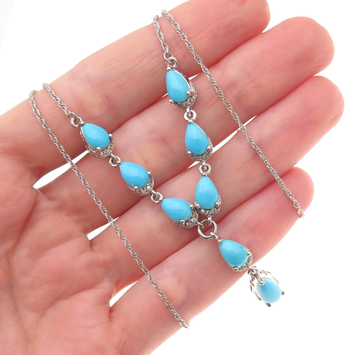 Chuck Clemency 925 Sterling Silver Real Turquoise Singapore Chain Necklace 20"