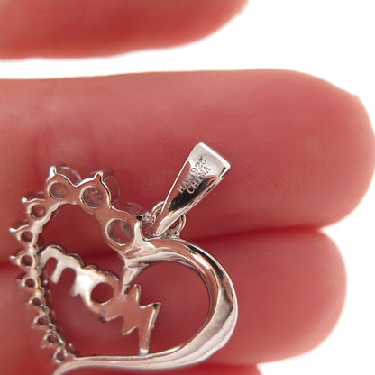 Han 925 Sterling Silver Round-Cut C Z Mom Heart Charm Pendant