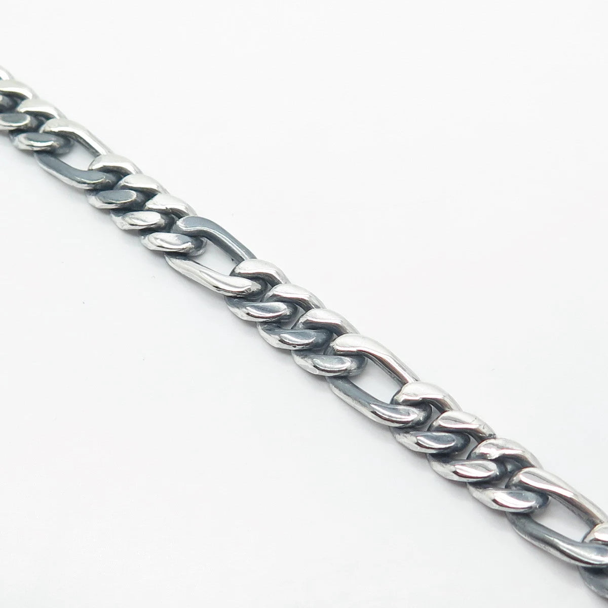925 Sterling Silver Vintage Mexico Figaro Link Bracelet 7.25"