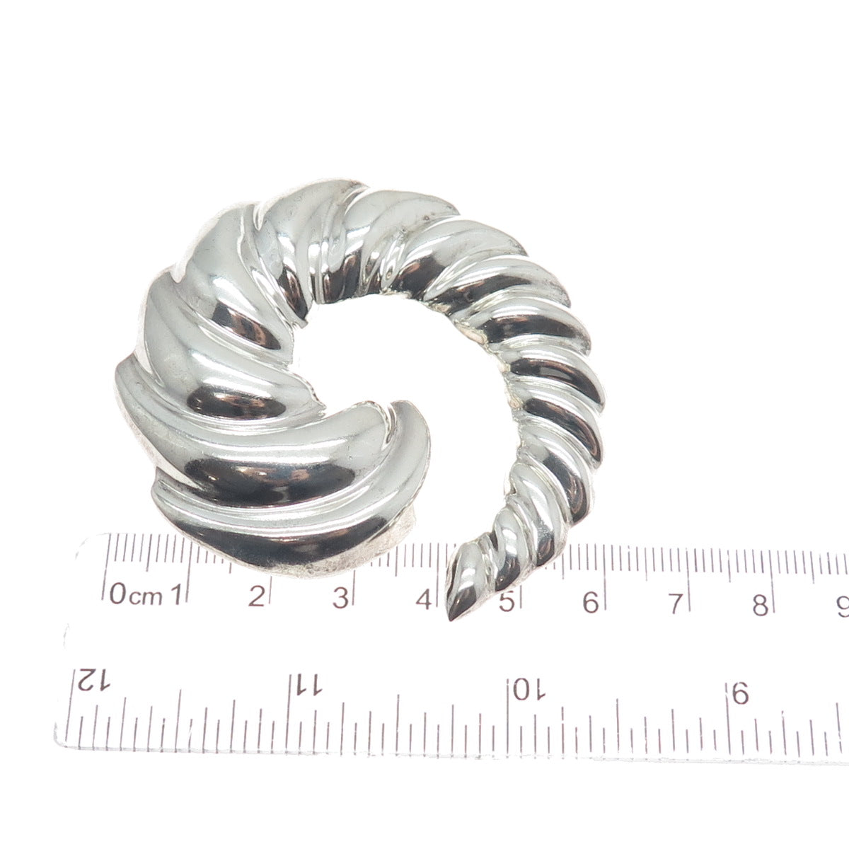 925 Sterling Silver Vintage Mexico Puffy Ribbed Spiral Pin Brooch / Pendant