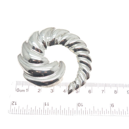 925 Sterling Silver Vintage Mexico Puffy Ribbed Spiral Pin Brooch / Pendant
