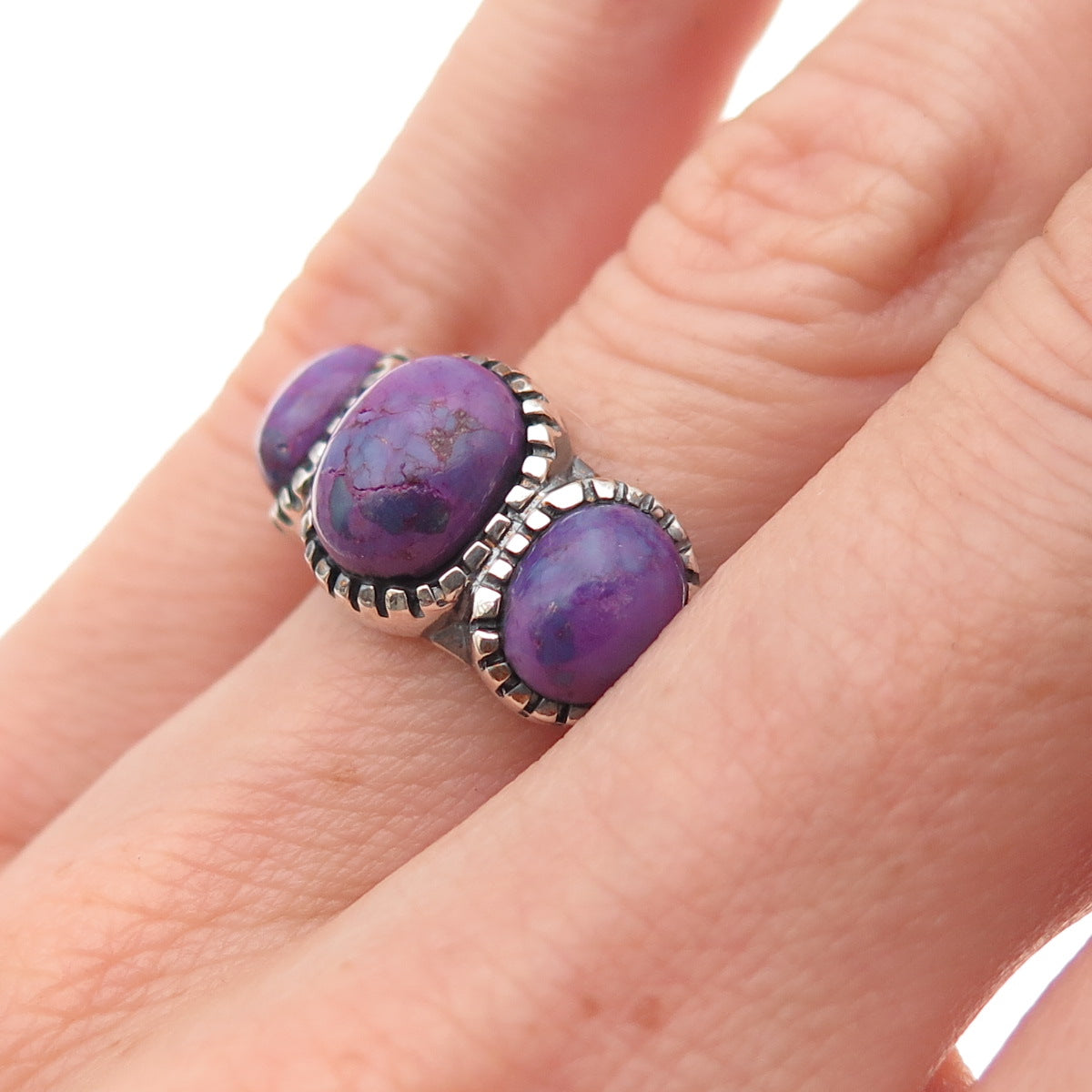 925 Sterling Silver Vintage Real Purple Mohave Turquoise Oxidized Ring Size 6