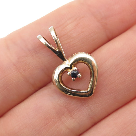 925 Sterling Gold Plated Vintage Ruby & Sapphire Dual Sided Heart Mini Pendant