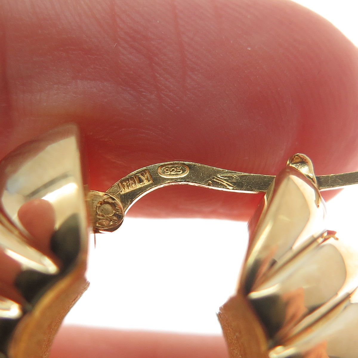 MILOR 925 Sterling Silver Gold Plated Vintage Italy Ribbed Hoop Earrings