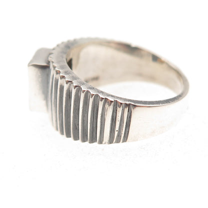 950 Silver Vintage Real Citrine Ribbed Oxidized Ring Size 6.75