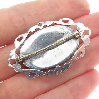 925 Sterling Silver Antique Art Deco Real Blister Pearl Oxidized Pin Brooch