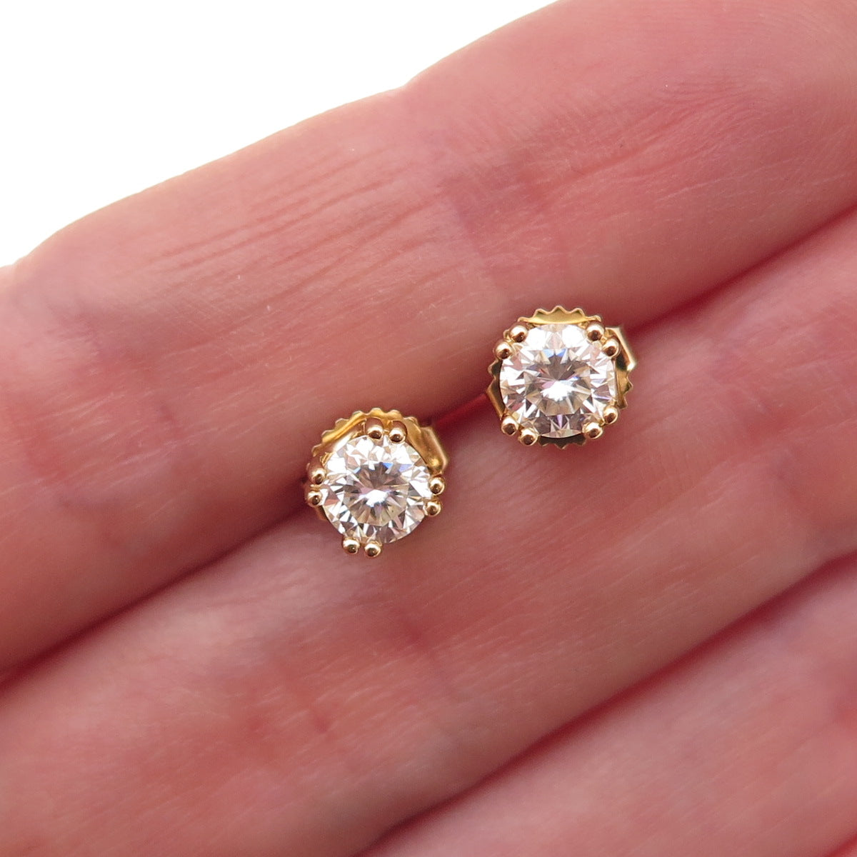 925 Sterling Silver Gold Plated Round-Cut Moissanite Stud Earrings