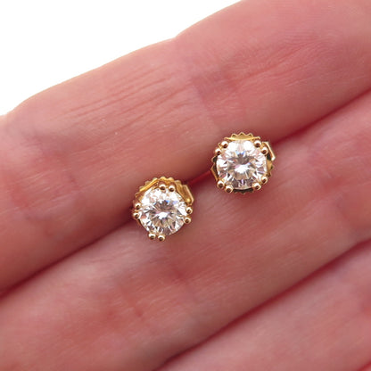 925 Sterling Silver Gold Plated Round-Cut Moissanite Stud Earrings