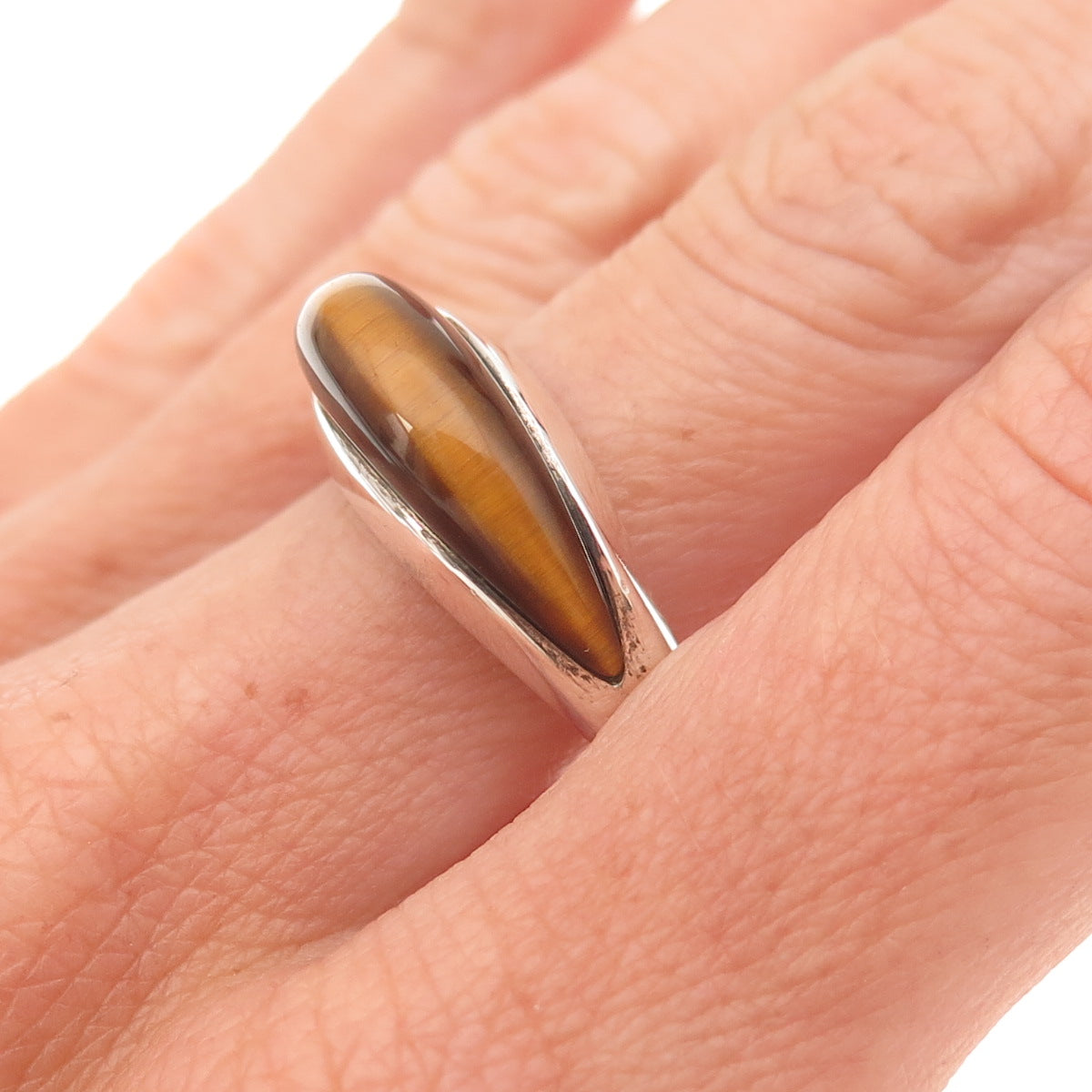 Whitney Kelly Sterling Silver Vintage Real Tiger Eye Modernist Ring Size 8.25