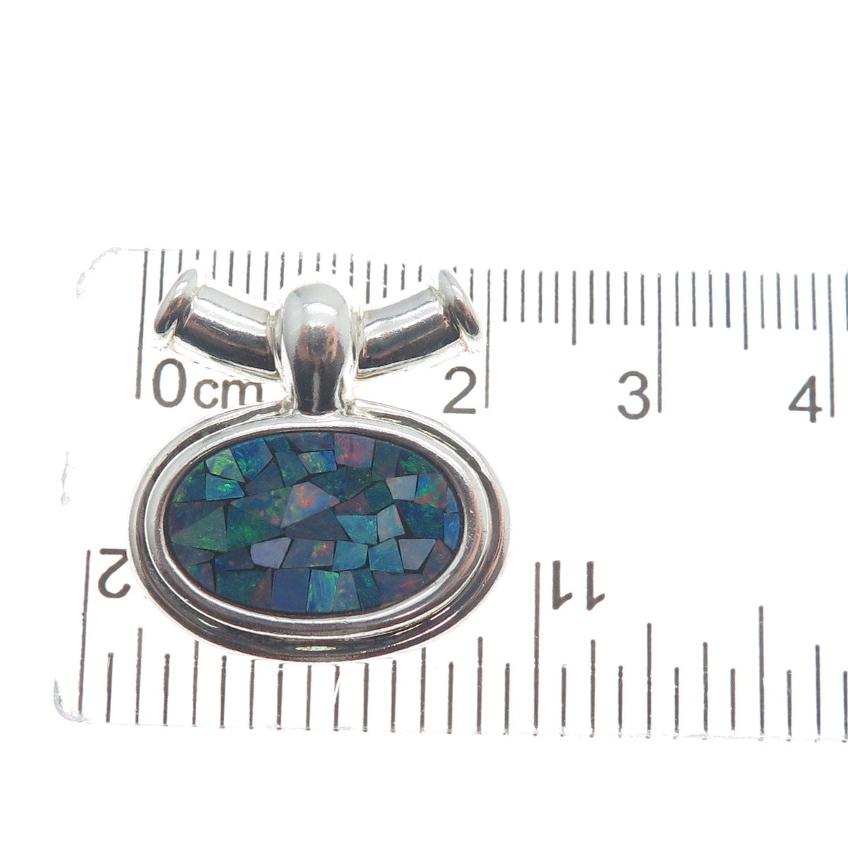 MICHELLE ALBALA 925 Sterling Silver Vintage Real Mosaic Opal Inlay Slide Pendant