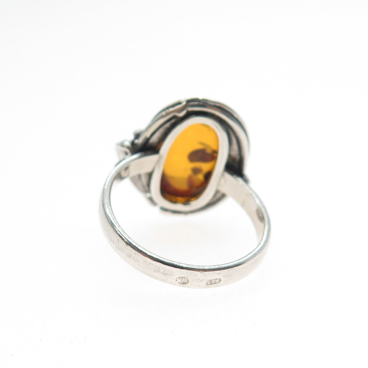 W. Kruk 925 Sterling Silver Vintage Poland Real Amber Modernist Ring Size 7