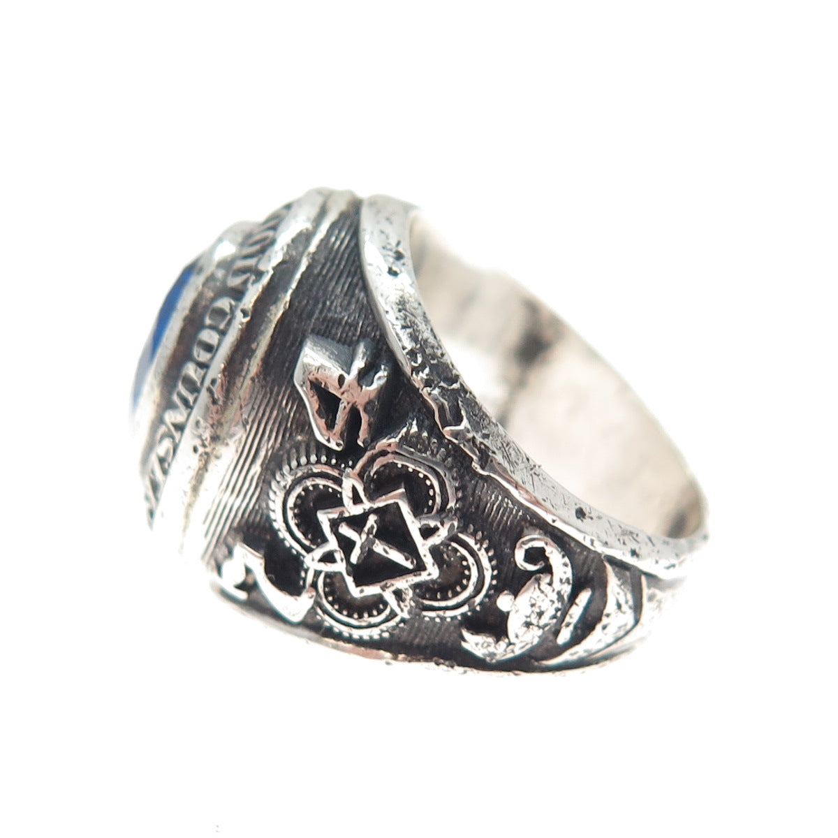925 Sterling Vintage 1974 Blue C Z Our Lady of Good Counsel School Ring Size 4.5