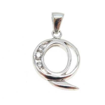 925 Sterling Silver Round-Cut C Z Letter "Q" Initial Pendant