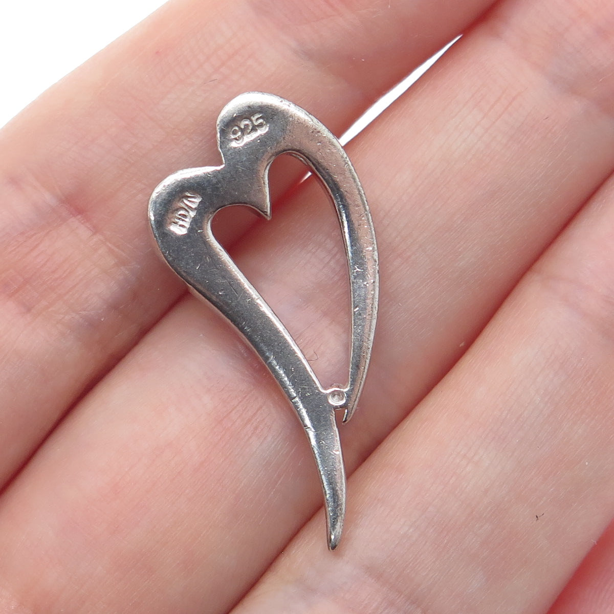 925 Sterling Silver Real Round-Cut Diamond Accent Open Heart Slide Pendant