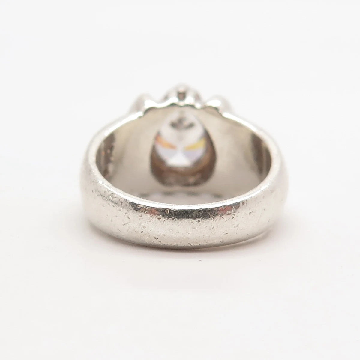 925 Sterling Silver Vintage Pear-Cut C Z Ribbed Ring Size 7
