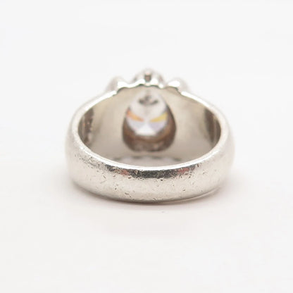 925 Sterling Silver Vintage Pear-Cut C Z Ribbed Ring Size 7