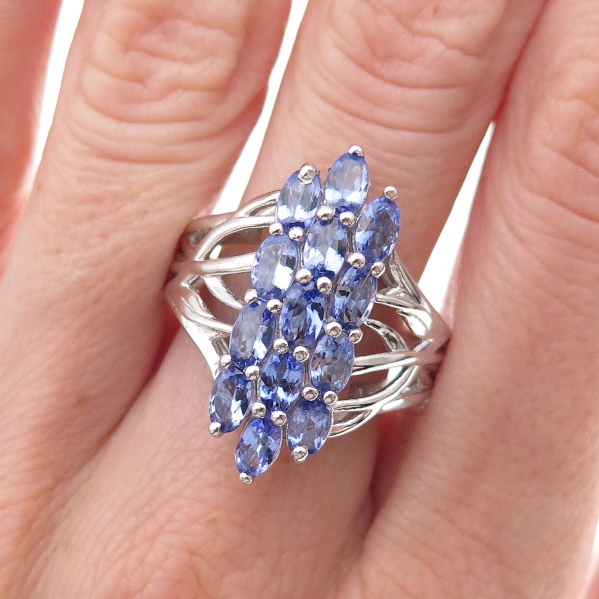 Chuck Clemency 925 Sterling Silver Real Oval-Cut Tanzanite Ring Size 8.25