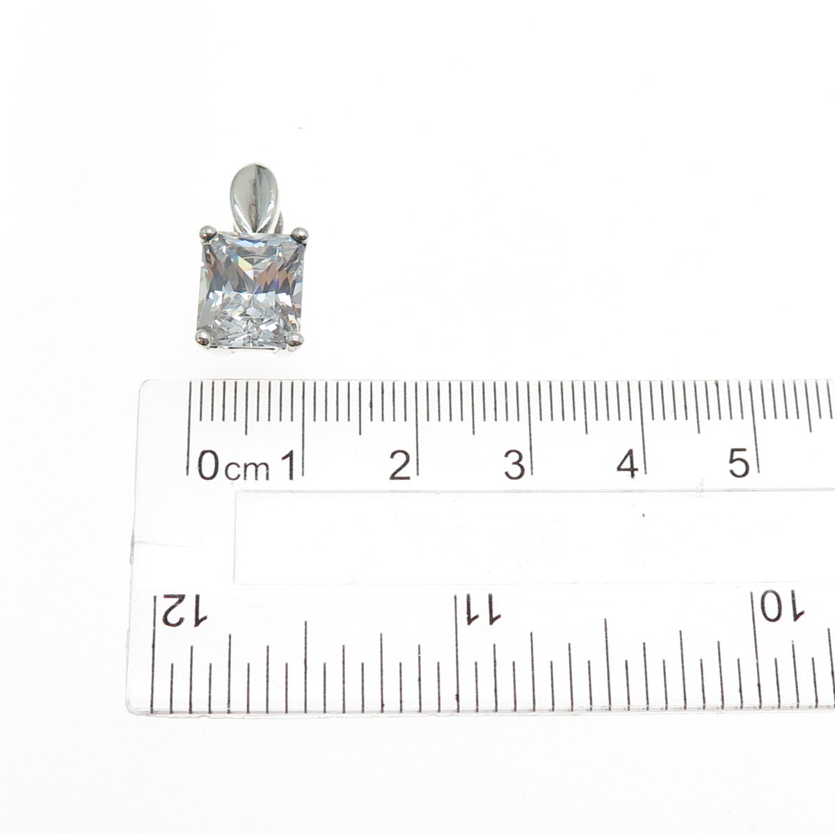 925 Sterling Silver Vintage Radiant-Cut C Z Minimalist Slide Charm Pendant