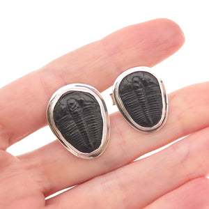 Ray Van Cleve 925 Sterling Silver Vintage Trilobite Fossil Oxidized Cufflinks
