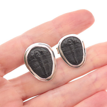 Ray Van Cleve 925 Sterling Silver Vintage Trilobite Fossil Oxidized Cufflinks