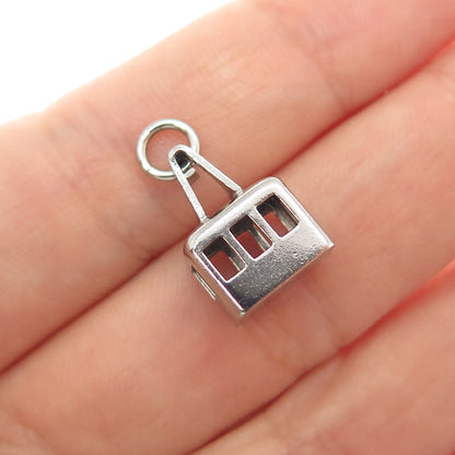 800 Silver Vintage Cable Car Minimalist 3D Charm Pendant