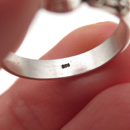 925 Sterling Silver Vintage Real Turquoise Oxidized Ring Size 7.5