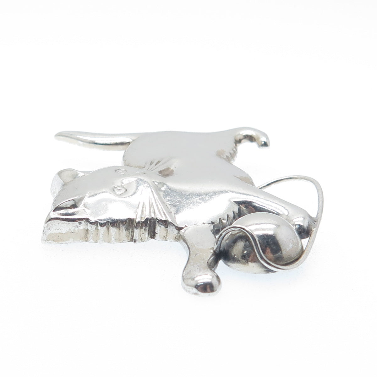 LANG 925 Sterling Silver Antique Art Deco Playing Cat Pin Brooch