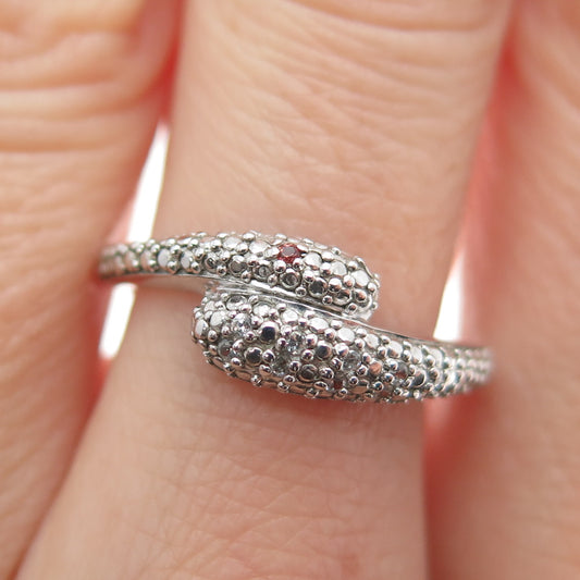 DSMK 925 Sterling Silver Real White Topaz & Ruby Gemstone Snake Ring Size 7.25