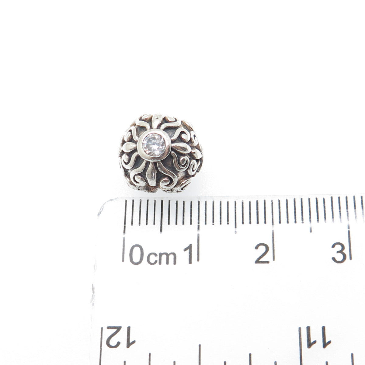 CHAMILIA 925 Sterling Silver Round-Cut C Z Flower Oxidized Bead Charm