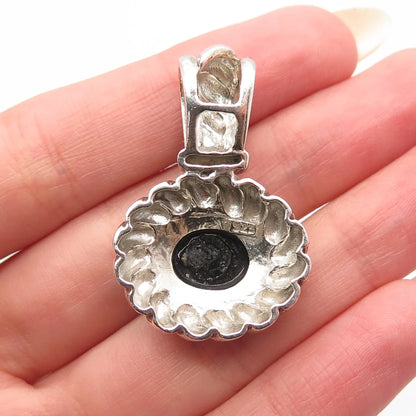 925 Sterling Silver Vintage Real Black Onyx Gem Twisted Oval Pendant