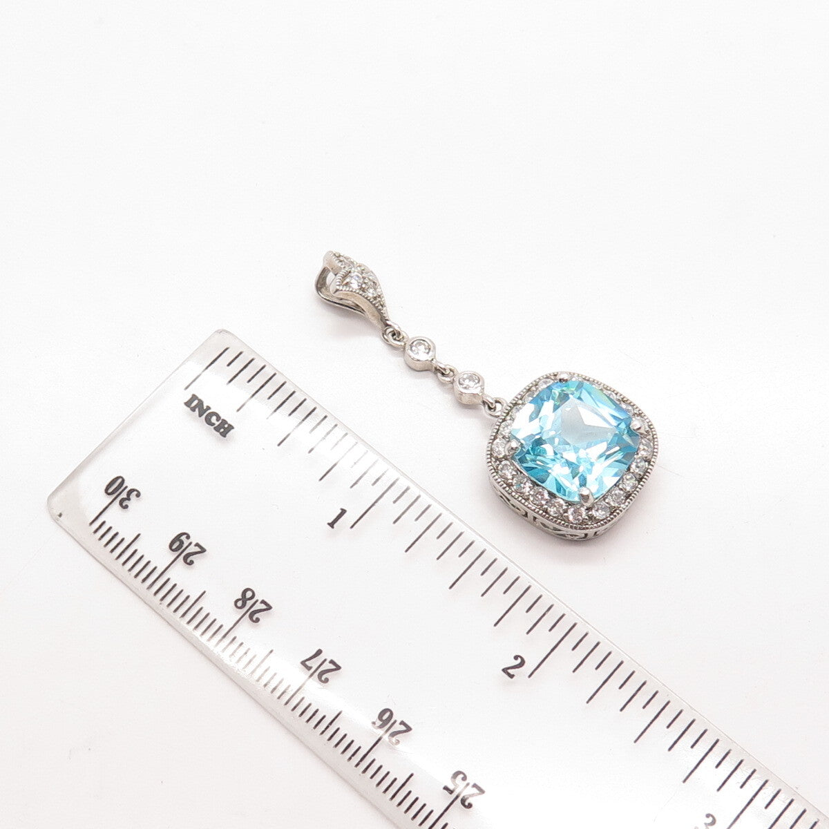 925 Sterling Silver FAS Apatite & C Z Cushion Shape Dangling Pendant