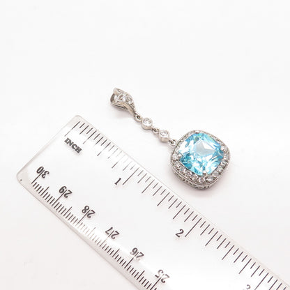 925 Sterling Silver FAS Apatite & C Z Cushion Shape Dangling Pendant