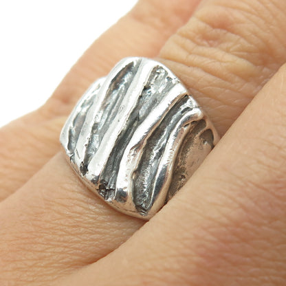 925 Sterling Silver Vintage Ribbed Modernist Ring Size 7.5