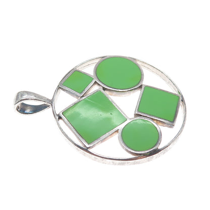 SX SALLY C 925 Sterling Silver Vintage Enamel Modernist Geometric Charm Pendant