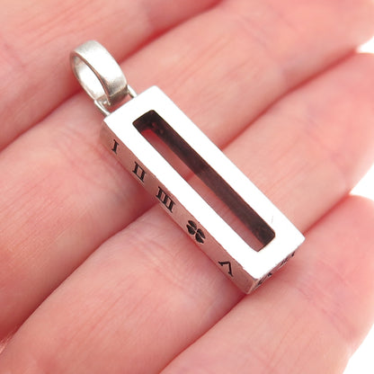 925 Sterling Silver Vintage Real Diamond Roman Numbers Clover Charm Pendant