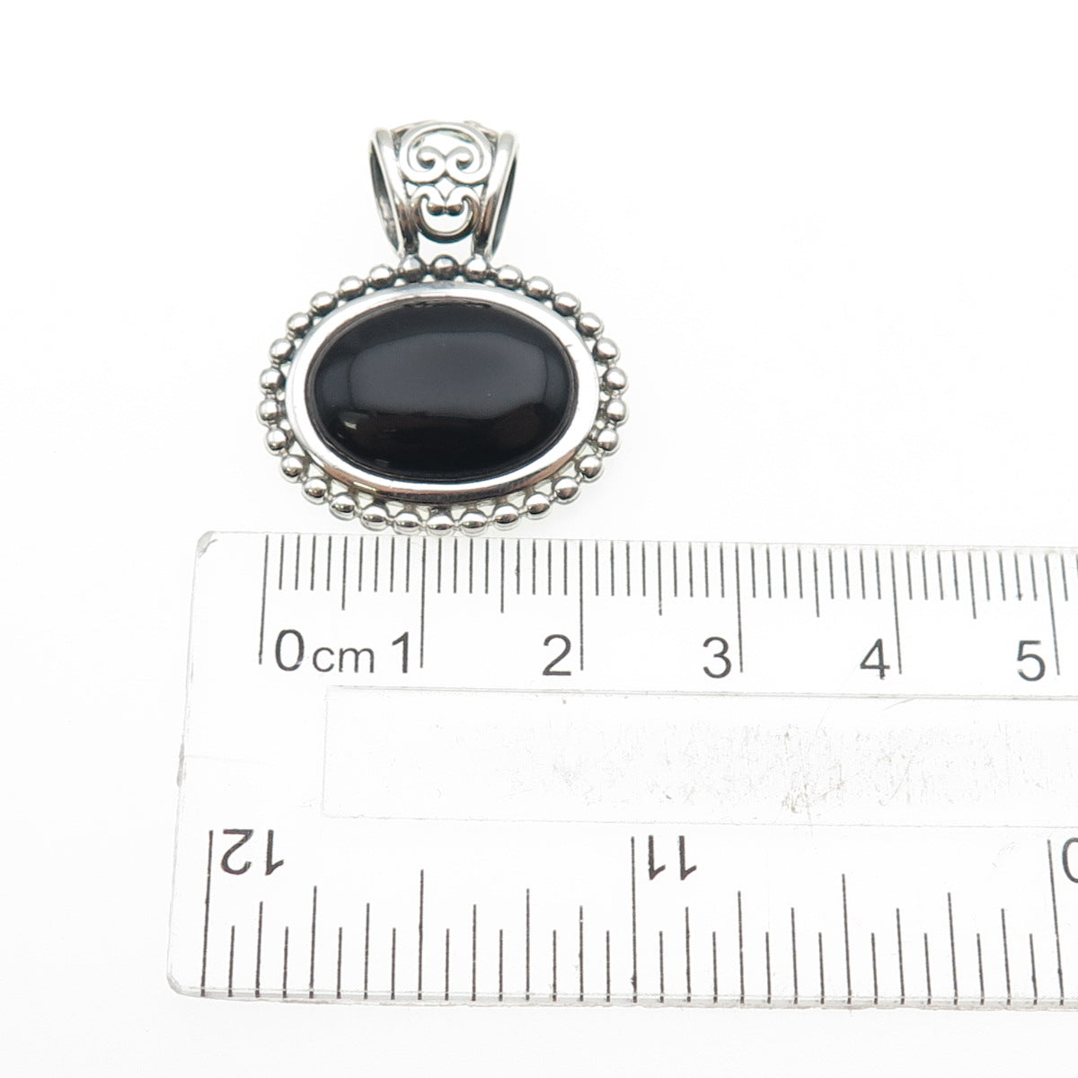 NEVADA 925 Sterling Silver Vintage Real Black Onyx Oxidized Charm Pendant