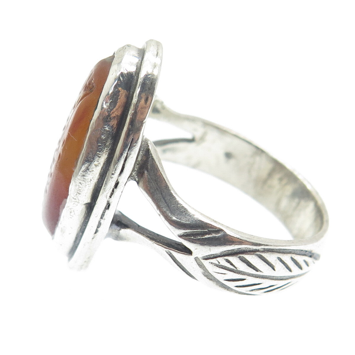 925 Sterling Silver Vintage Real Carved Agate Arabic Script Ring Size 11.75