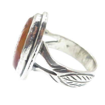 925 Sterling Silver Vintage Real Carved Agate Arabic Script Ring Size 11.75
