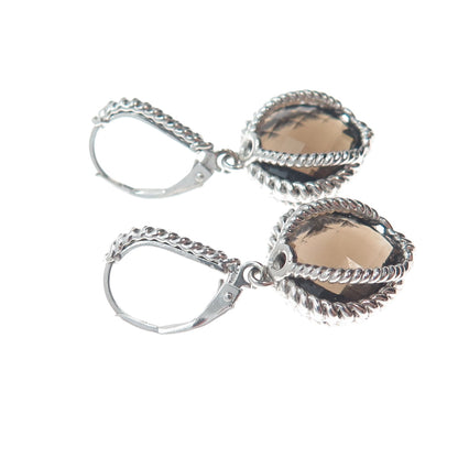 ATELIER 925 Sterling Silver Real Smoky Quartz Heart Dangle Earrings